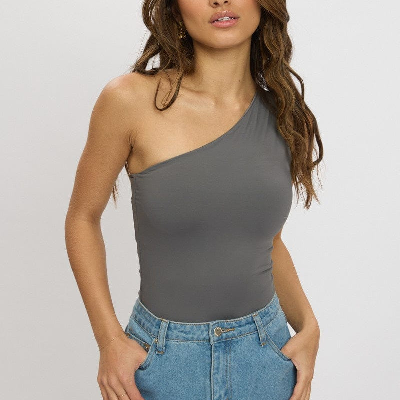 Grey Bodysuit One Shoulder - Àlainn Fashion