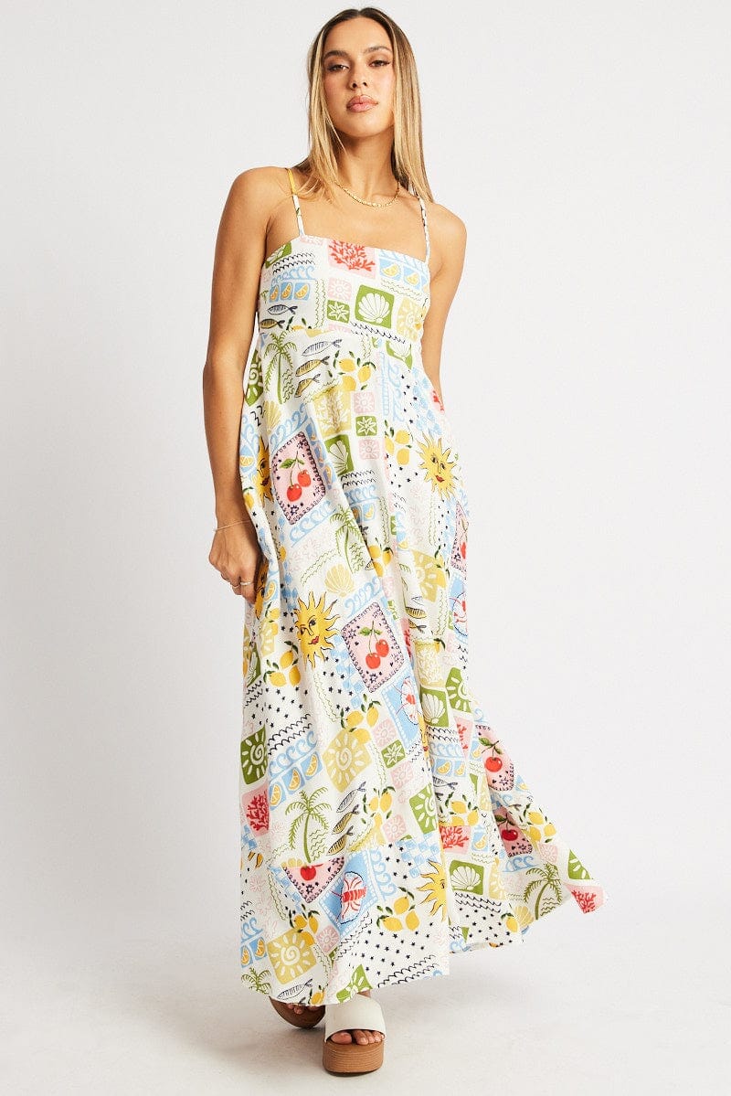 Multi Abstract Maxi Dress Strappy - Àlainn Fashion