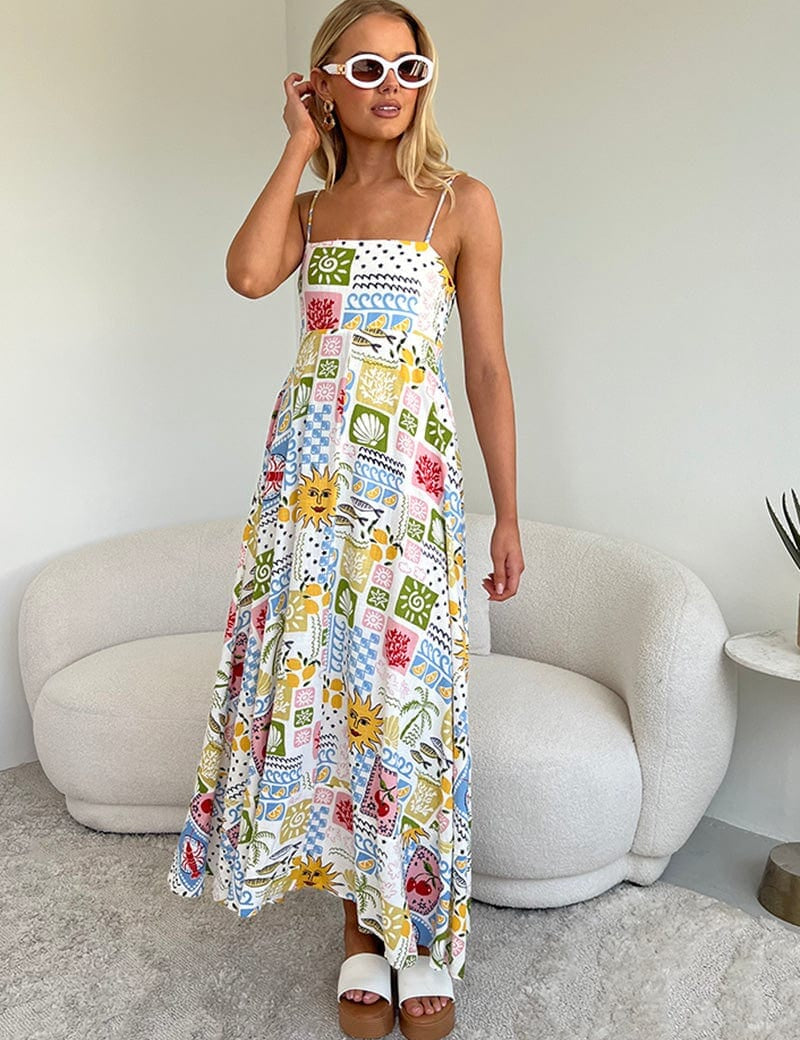 Multi Abstract Maxi Dress Strappy - Àlainn Fashion