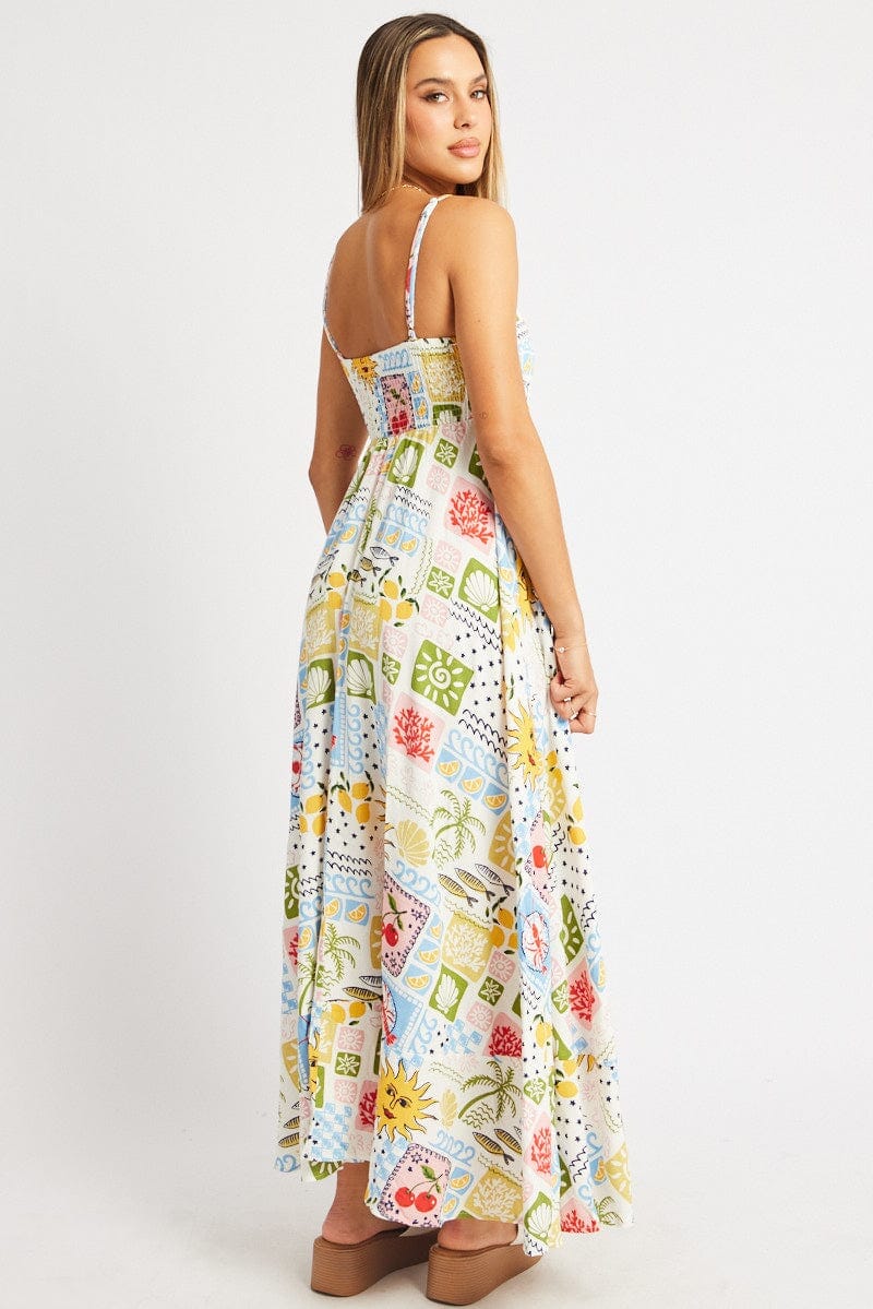 Multi Abstract Maxi Dress Strappy - Àlainn Fashion