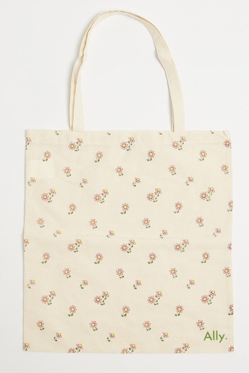 Multi Ditsy Tote Bag Printed Daisies - Àlainn Fashion