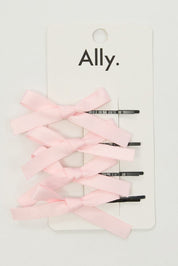 Pink 4 Pack Mini Satin Bow Bobby Pins - Àlainn Fashion