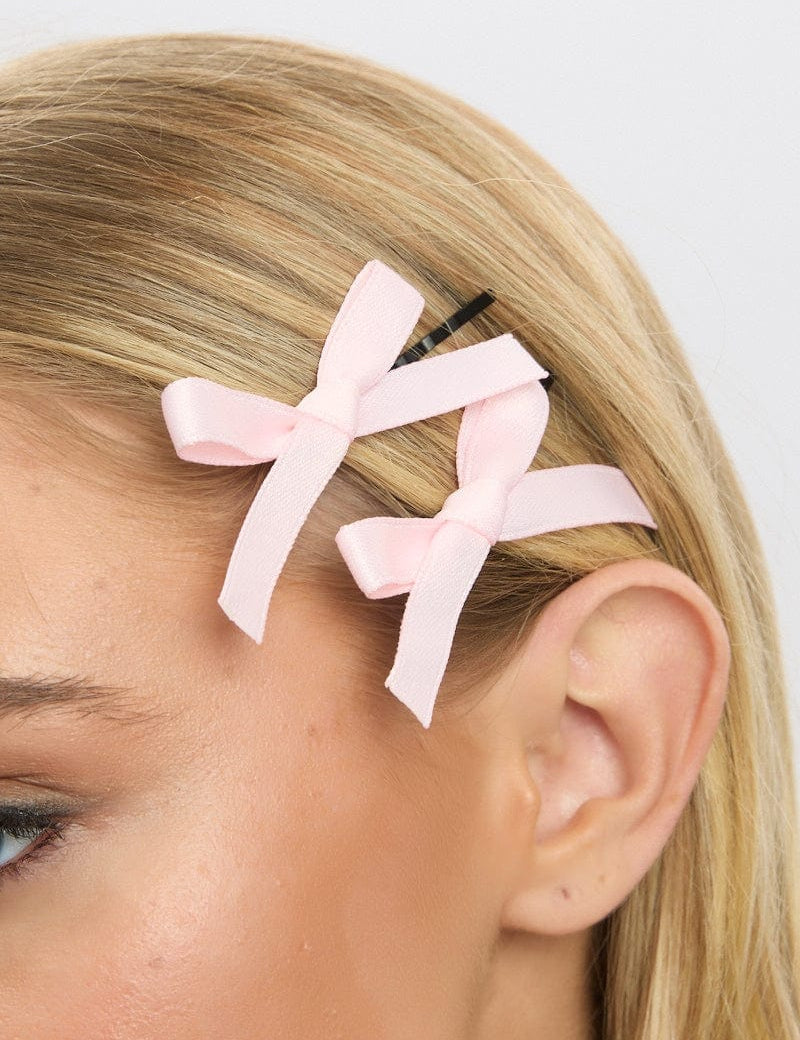 Pink 4 Pack Mini Satin Bow Bobby Pins - Àlainn Fashion