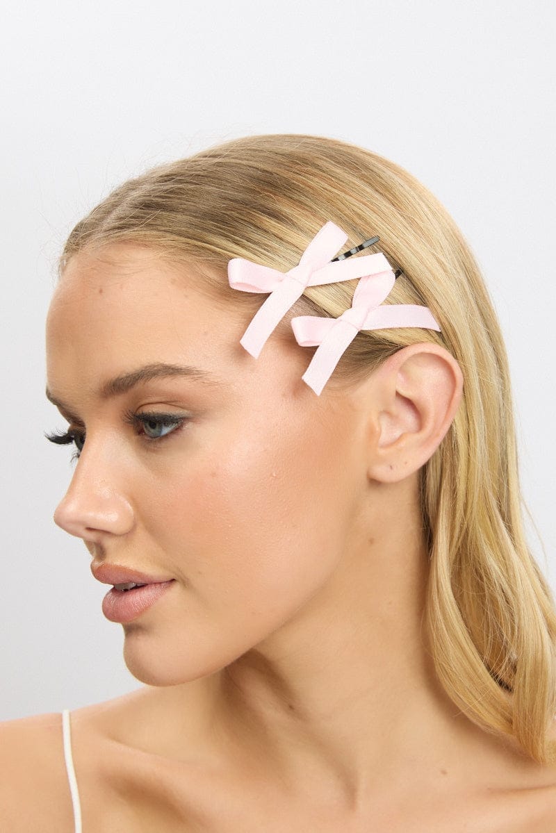 Pink 4 Pack Mini Satin Bow Bobby Pins - Àlainn Fashion