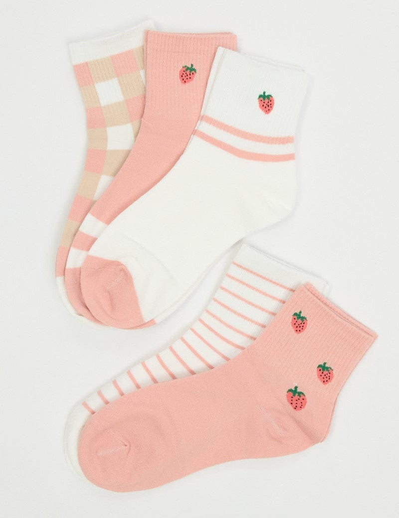 Pink 5 Pack Strawberry Socks - Àlainn Fashion