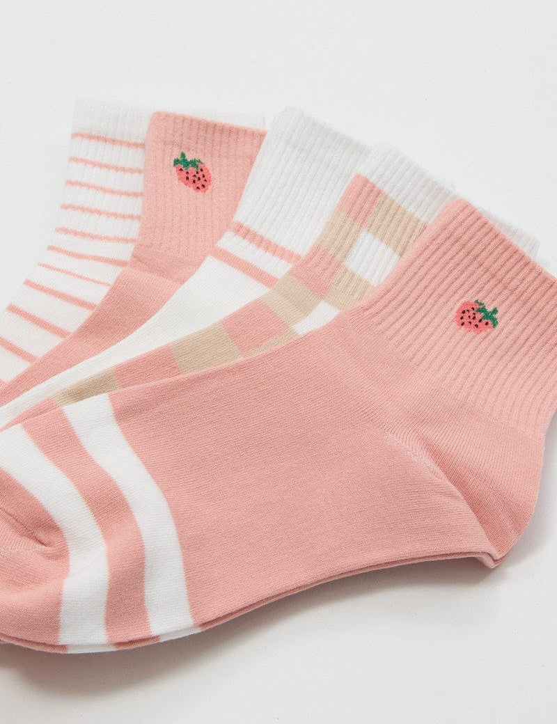 Pink 5 Pack Strawberry Socks - Àlainn Fashion