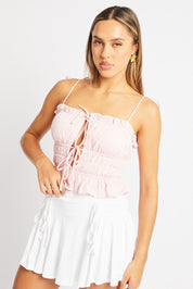 Pink Cami Top Sleeveless Tie Front Textured - Àlainn Fashion