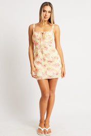 Pink Floral Mini Dress Ruched Bust - Àlainn Fashion