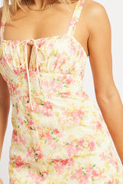 Pink Floral Mini Dress Ruched Bust - Àlainn Fashion