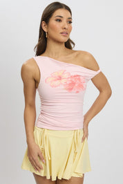 Pink Graphic Top Twist off Shoulder Supersoft - Àlainn Fashion