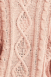 Pink Knit Cardigan Long Sleeve V-Neck Cable - Àlainn Fashion