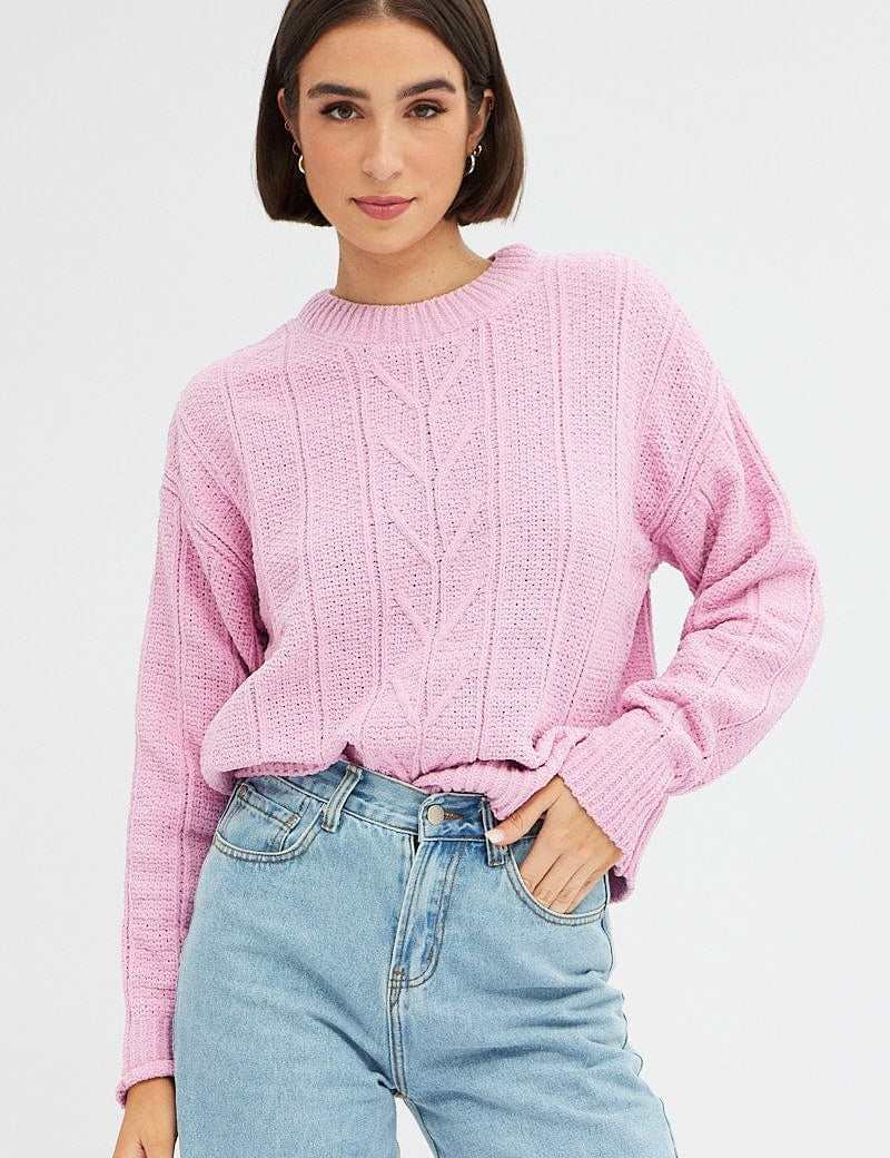 Pink Knit Top Long Sleeve Crop - Àlainn Fashion