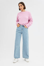 Pink Knit Top Long Sleeve Crop - Àlainn Fashion