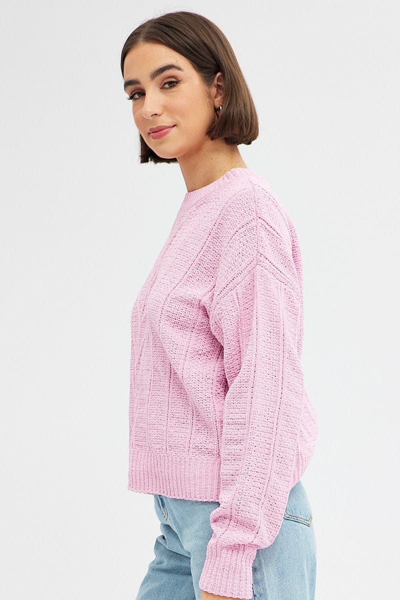 Pink Knit Top Long Sleeve Crop - Àlainn Fashion