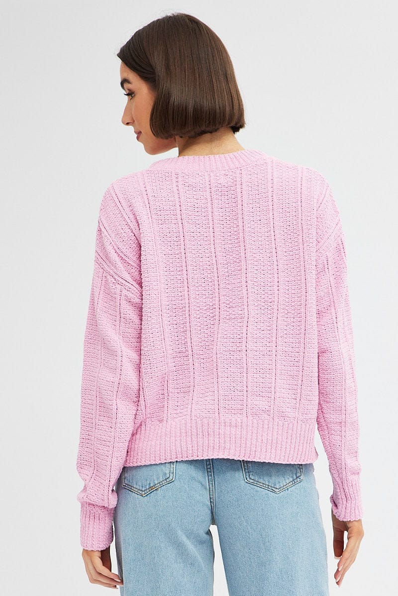 Pink Knit Top Long Sleeve Crop - Àlainn Fashion