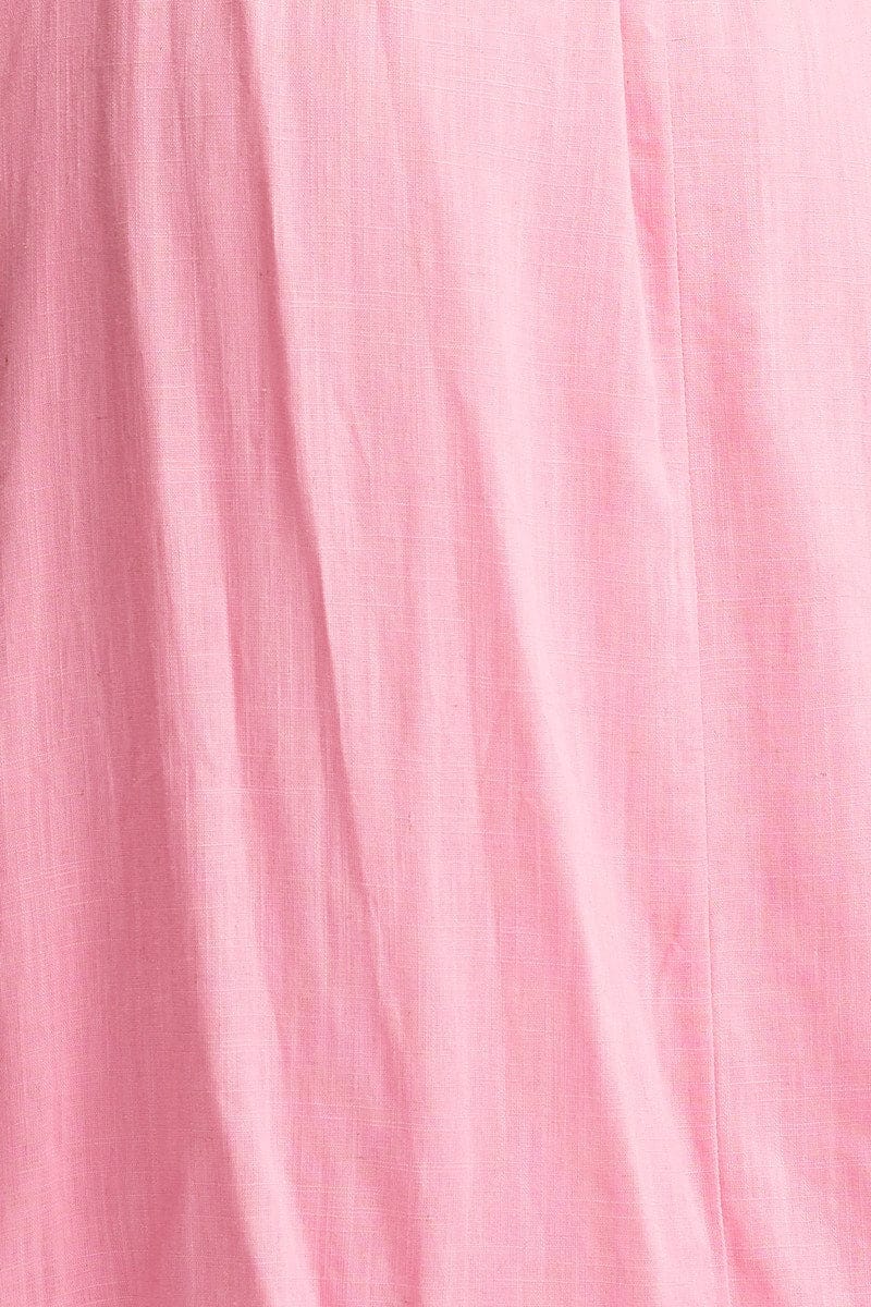 Pink Linen Blend Midi Dress - Àlainn Fashion