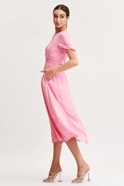 Pink Linen Blend Midi Dress - Àlainn Fashion