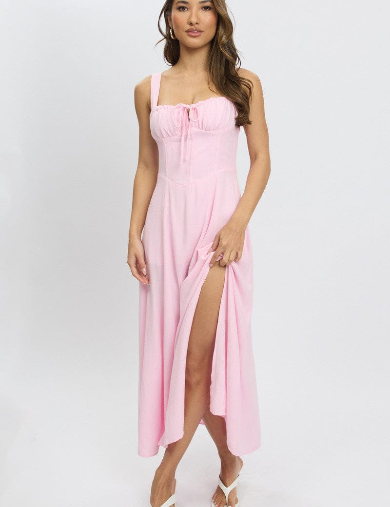 Pink Maxi Dress Corset Detailed - Àlainn Fashion