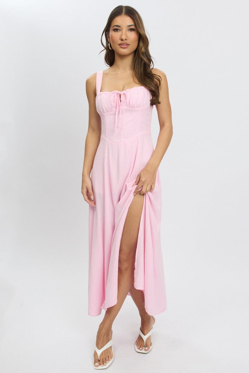 Pink Maxi Dress Corset Detailed - Àlainn Fashion