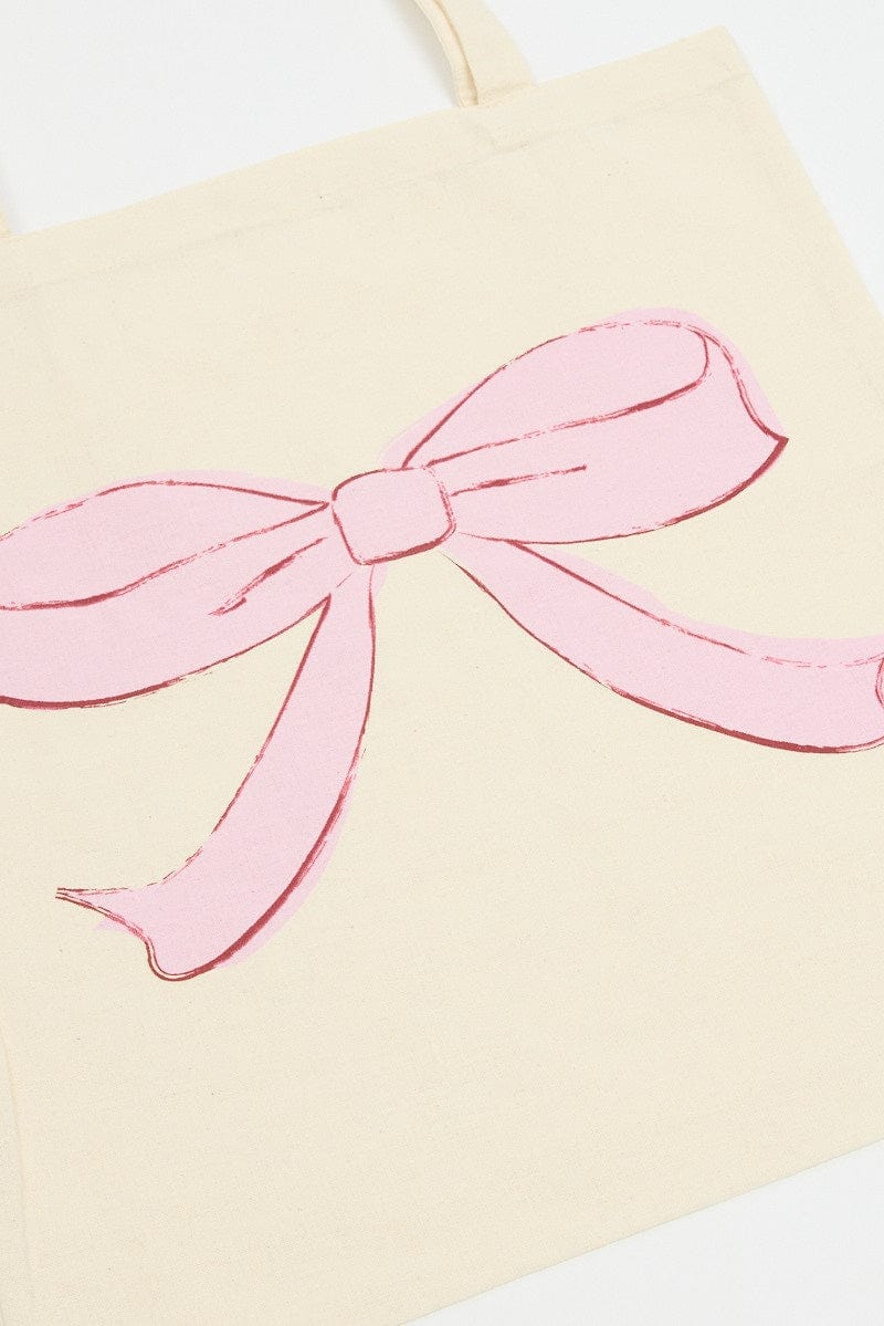 Pink Print Tote Bag Printed Bow Croquettecore - Àlainn Fashion