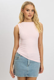 Pink Sleeveless Top Asymmetric Hem - Àlainn Fashion