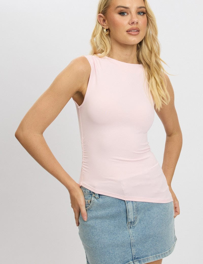 Pink Sleeveless Top Asymmetric Hem - Àlainn Fashion