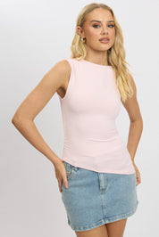 Pink Sleeveless Top Asymmetric Hem - Àlainn Fashion