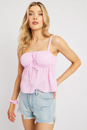 Pink Stripe Cami Top Sleeveless Gathered - Àlainn Fashion