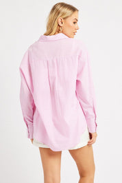 Pink Stripe Relaxed Shirt Long Sleeve - Àlainn Fashion