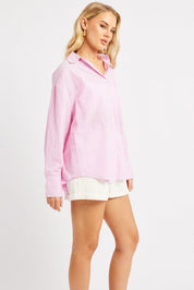 Pink Stripe Relaxed Shirt Long Sleeve - Àlainn Fashion