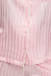 Pink Stripe Satin Pyjamas Set Short Sleeve - Àlainn Fashion