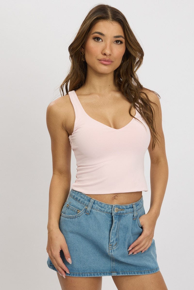 Pink Tank Top V Neck Supersoft - Àlainn Fashion