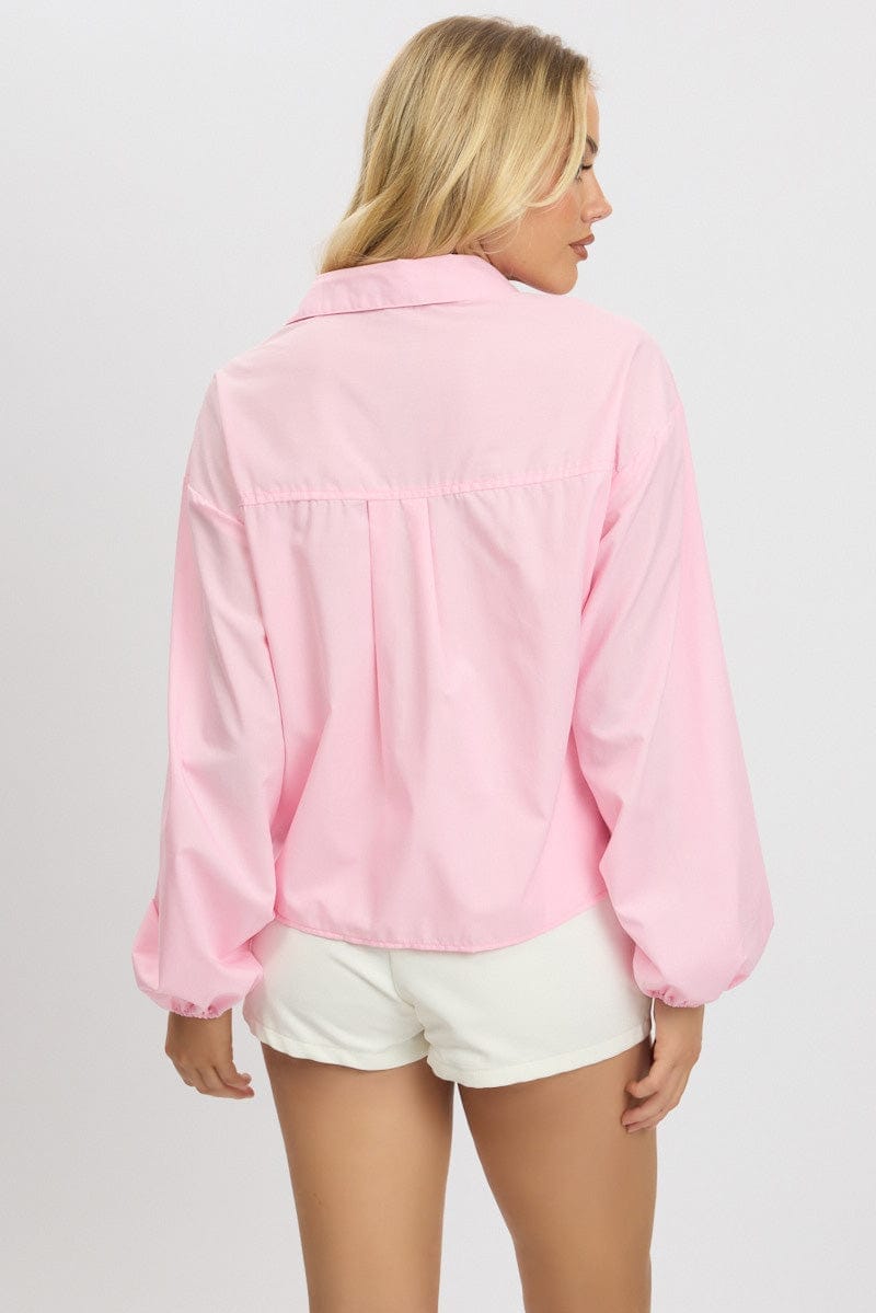 Pink Tie Up Front Top Long Sleeve - Àlainn Fashion