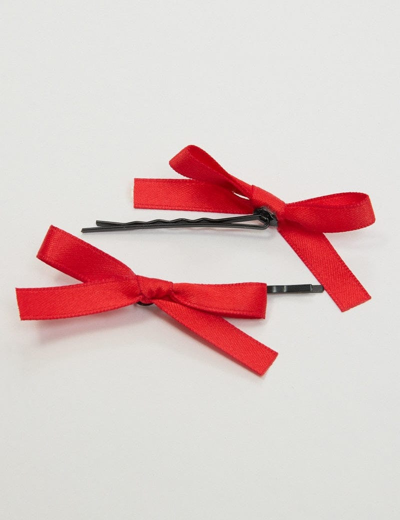 Red 4 Pack Mini Satin Bow Bobby Pins - Àlainn Fashion