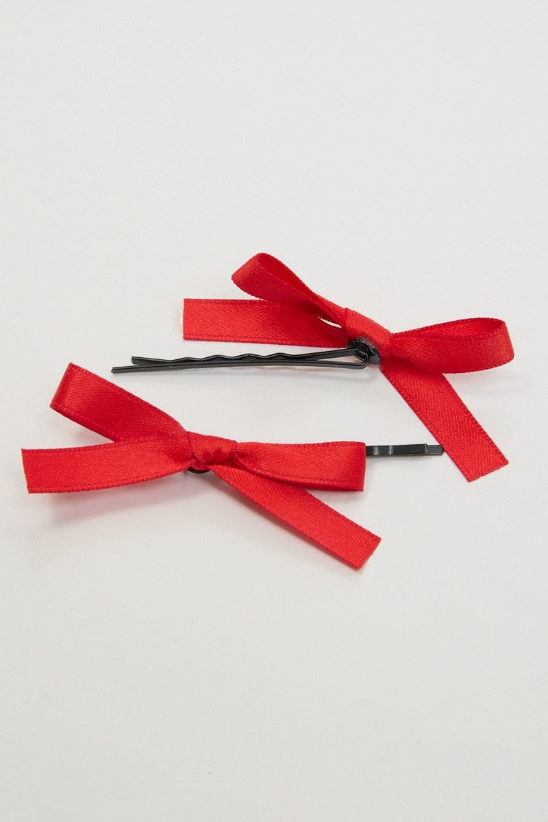 Red 4 Pack Mini Satin Bow Bobby Pins - Àlainn Fashion