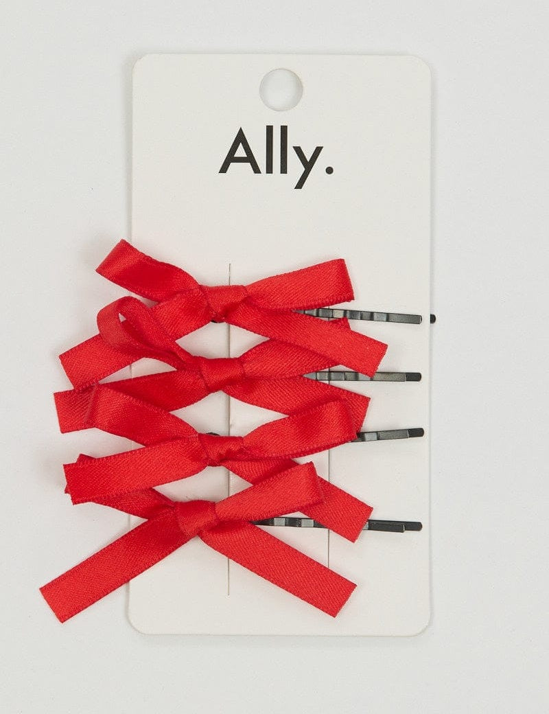 Red 4 Pack Mini Satin Bow Bobby Pins - Àlainn Fashion