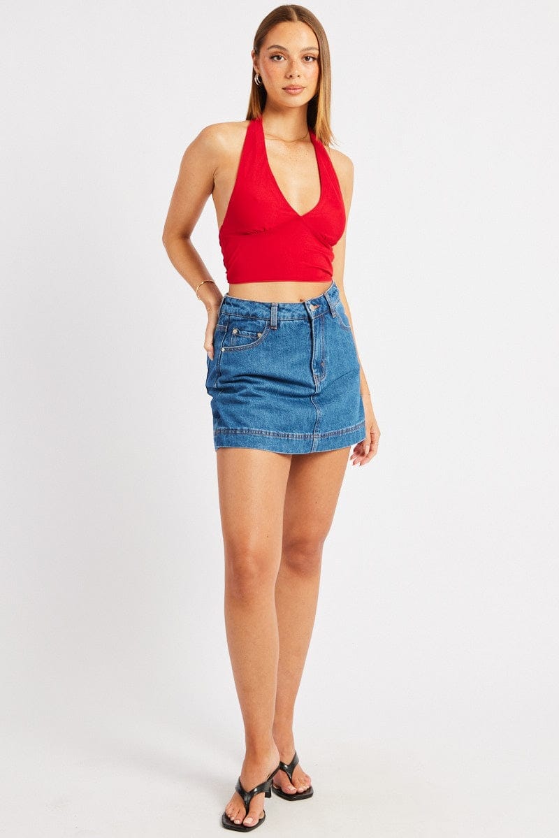 Red Halter Neck Top Tie Back Mesh - Àlainn Fashion