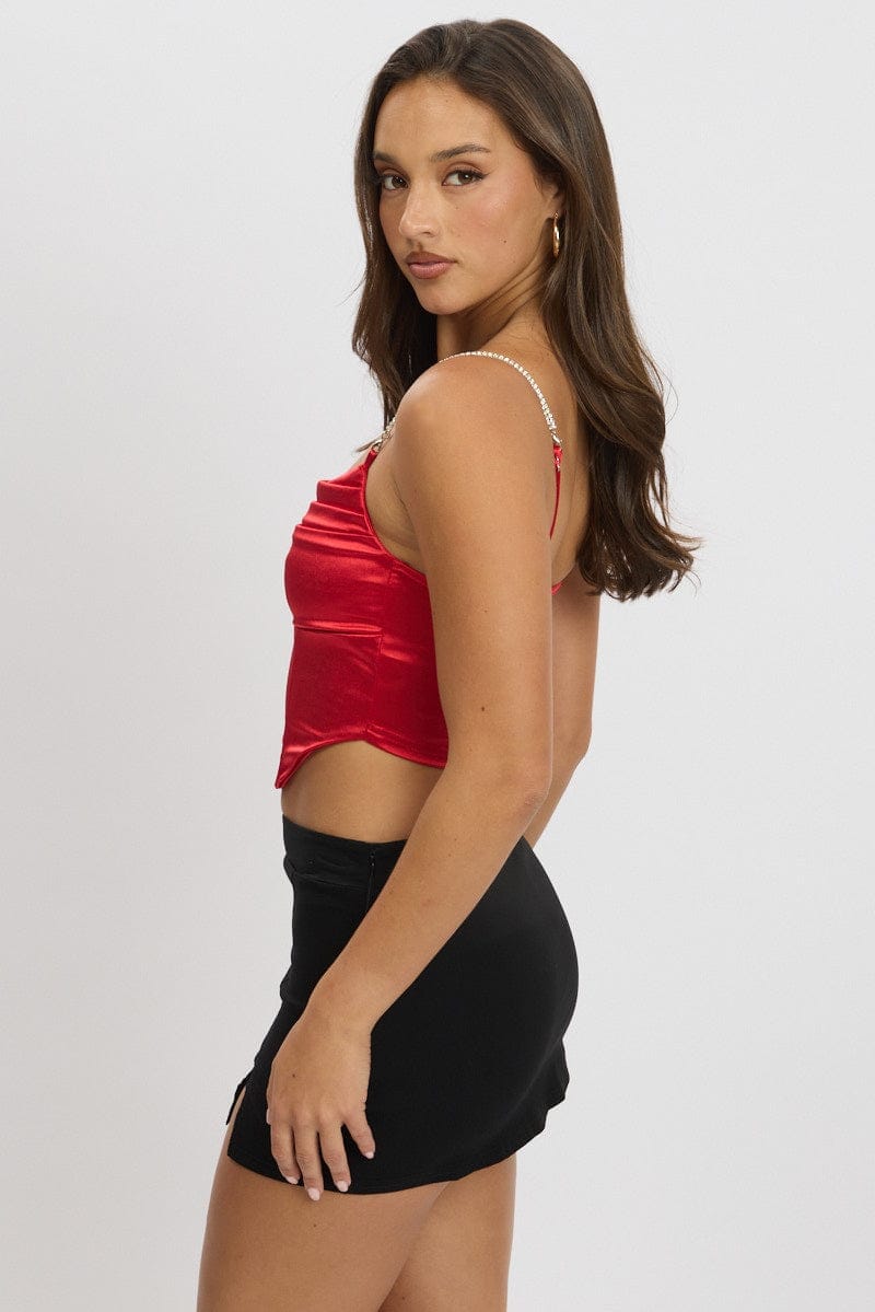 Red Satin Cowl Cami Top - Àlainn Fashion