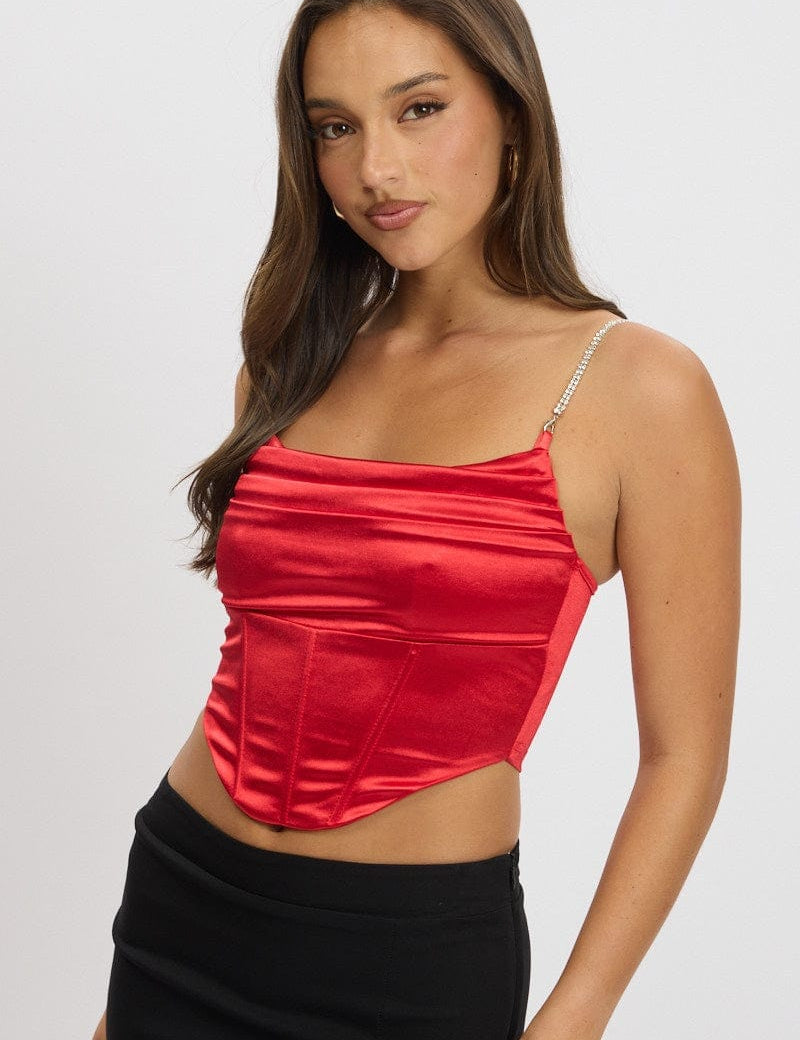 Red Satin Cowl Cami Top - Àlainn Fashion