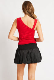 Red Sleeveless Top Asymmetrical Shoulder Straps - Àlainn Fashion