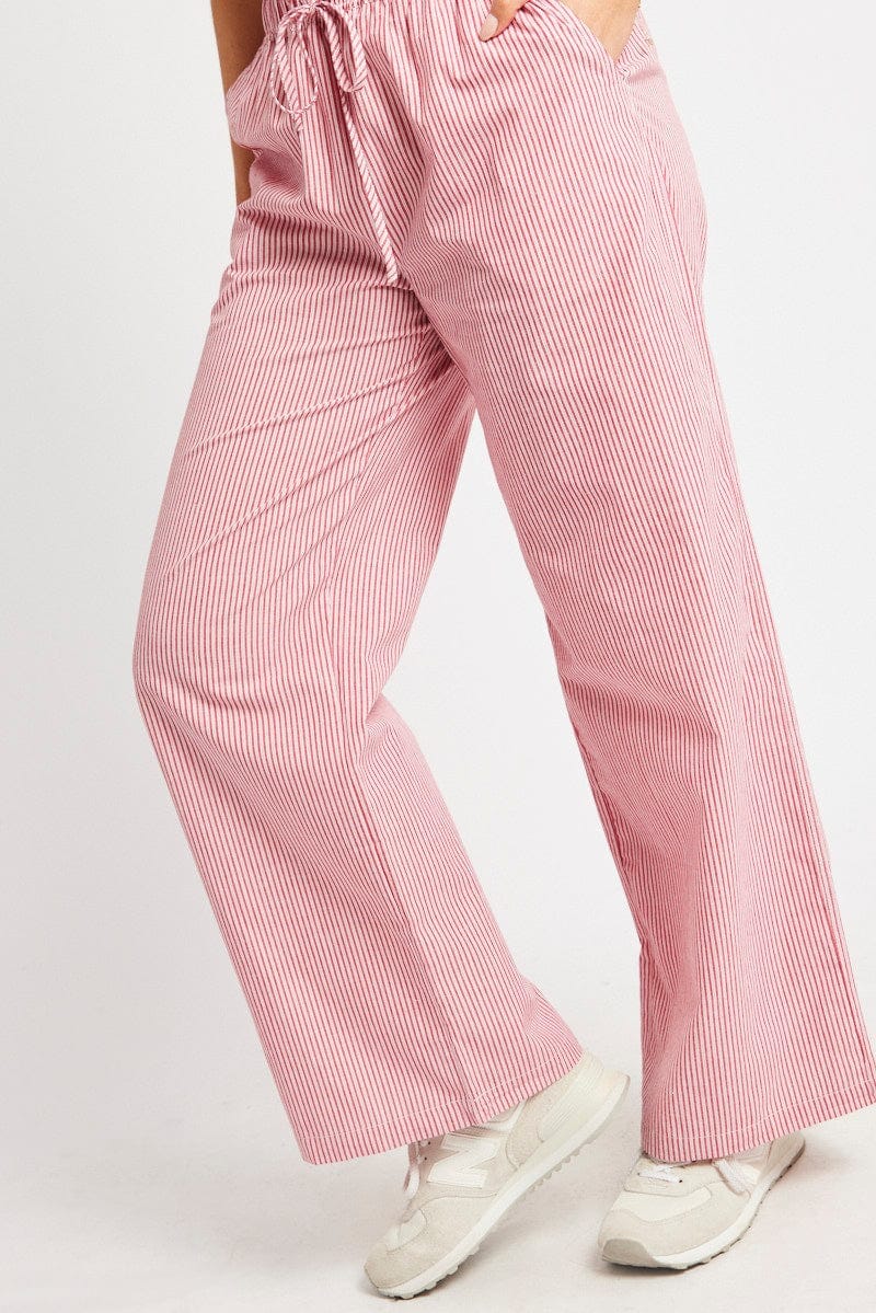 Red Stripe Wide Leg Pants High Rise - Àlainn Fashion