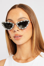 Silver Cat Eye Rhinestone Sunglasses - Àlainn Fashion