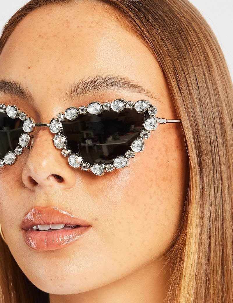 Silver Cat Eye Rhinestone Sunglasses - Àlainn Fashion