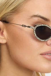 Silver Oval Rhinestone Sunglasses - Àlainn Fashion