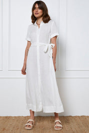 White A Line Dress Short Sleeve Maxi - Àlainn Fashion