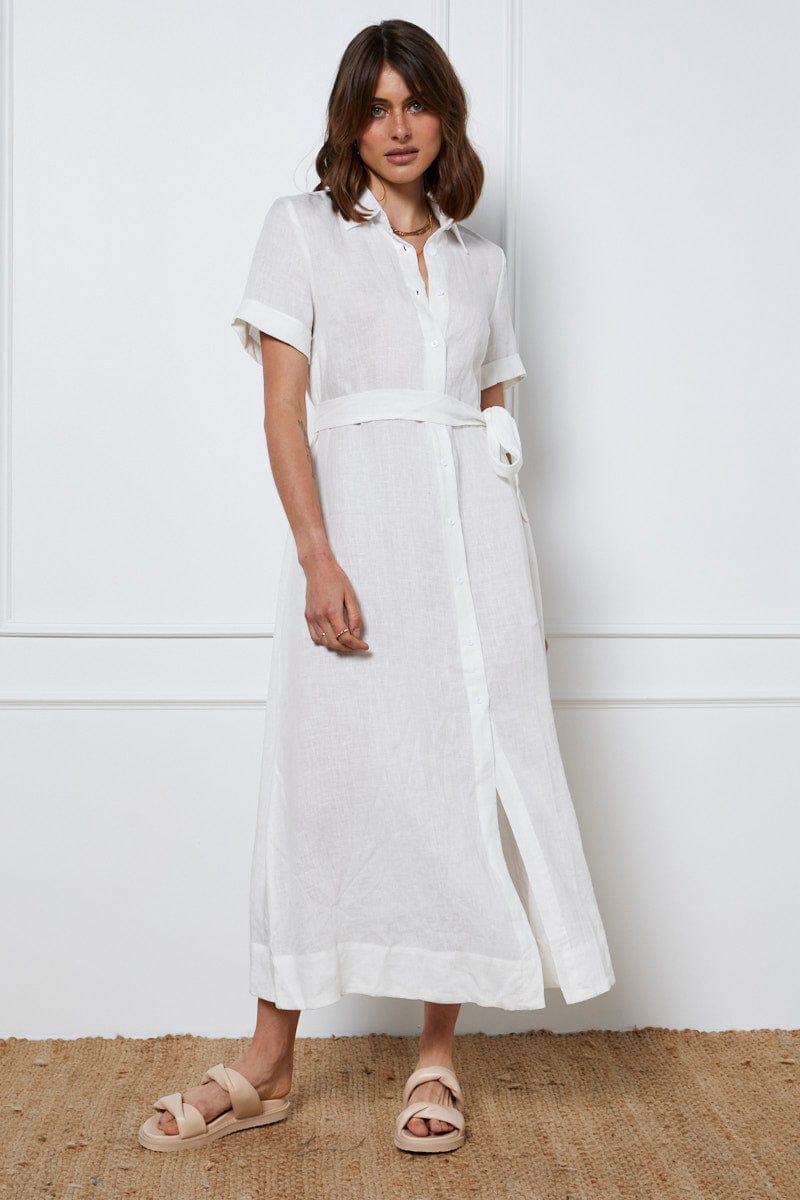 White A Line Dress Short Sleeve Maxi - Àlainn Fashion