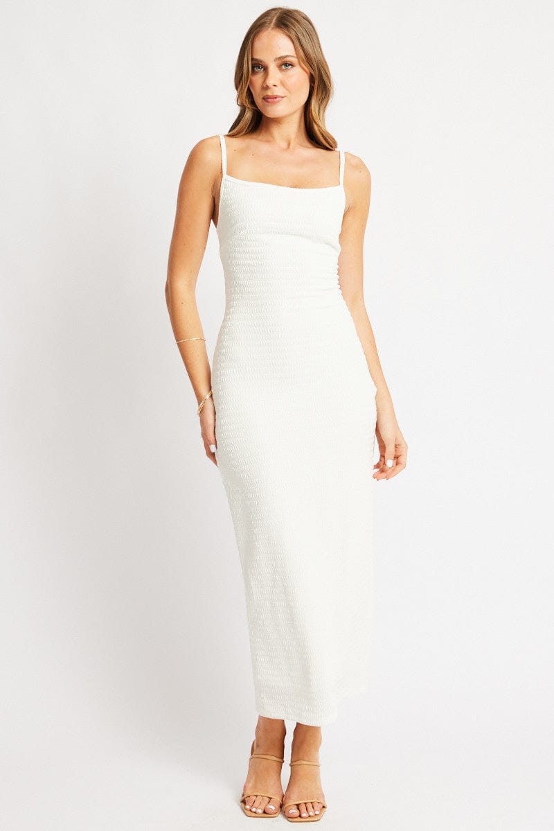 White Bodycon Dress Singlet Textured Midi - Àlainn Fashion