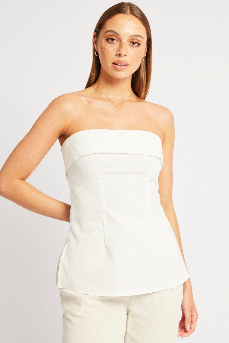 White Boob Tube Top Linen Blend - Àlainn Fashion