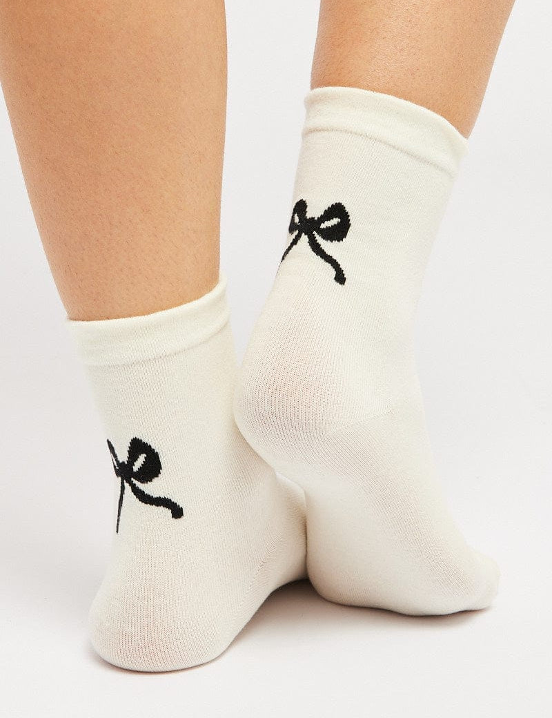 White Bow Print Socks - Àlainn Fashion