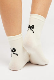 White Bow Print Socks - Àlainn Fashion